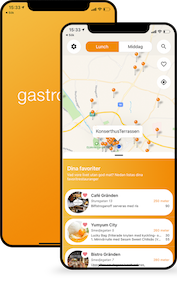 Två smartphones med Gastrogates app