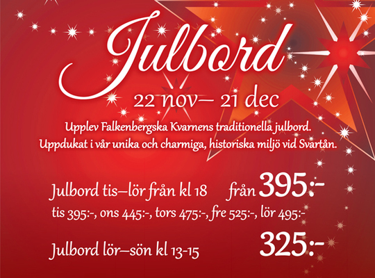 Boka julbord på Falkenbergska Kvarnen i Västerås Julbord på Falkenbergska Kvarnen i Västerås