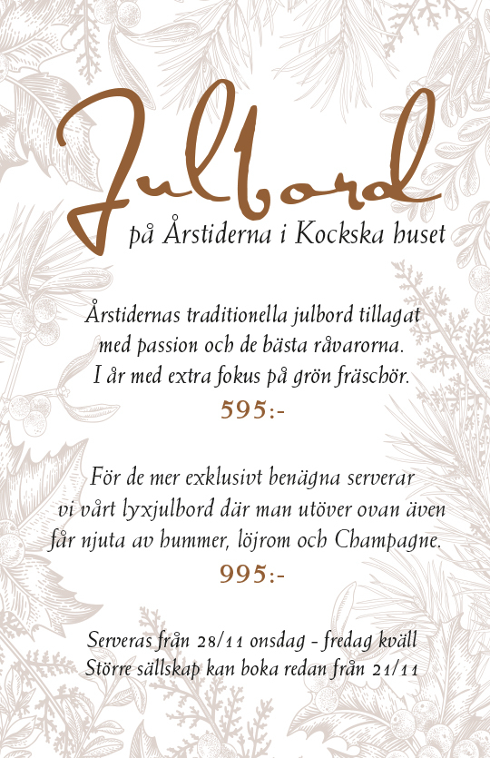 Boka julbord på Restaurang Årstiderna i Kockska huset i Malmö Julbord på Restaurang Årstiderna i Kockska huset i Malmö